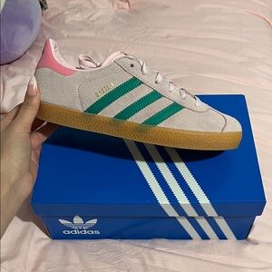 Adidas Gazelle Pink and Green Suede Shoes